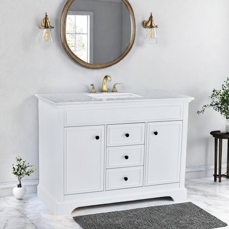 48 in. Freestanding White Bath Vanity with White Carrara Marble Top Assembled