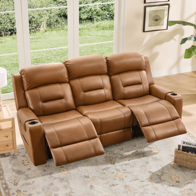 Spruce & Spring Genuine Leather Power Reclining Sofa with Wireless Charging