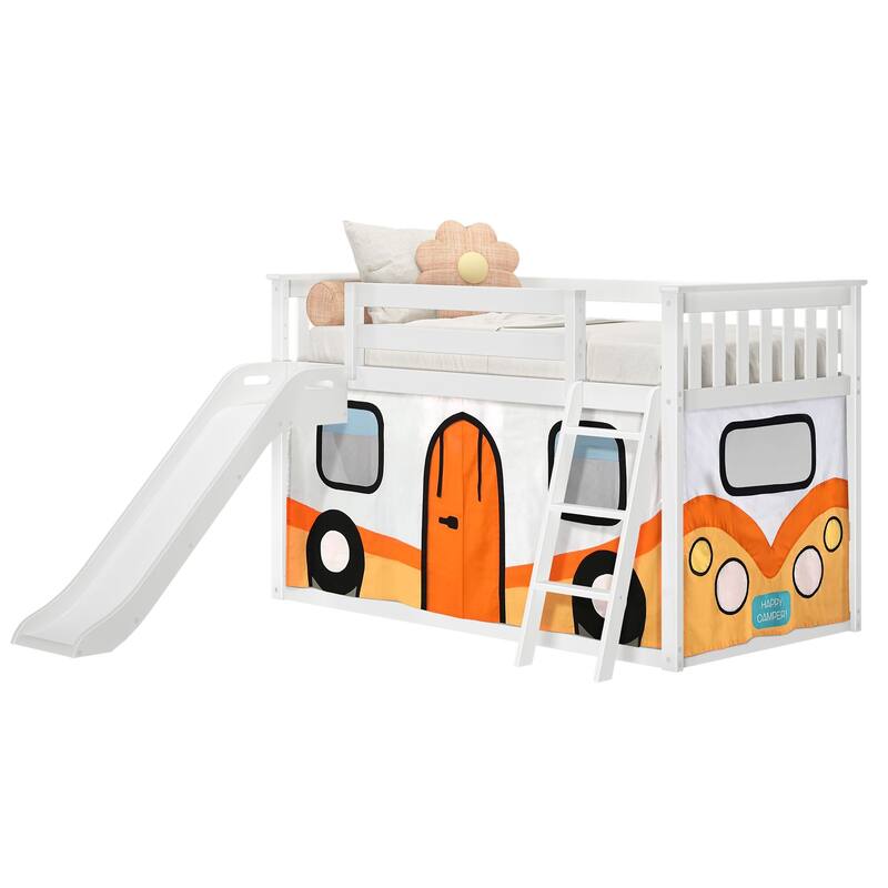 Max and Lily Classic Twin over Twin Low Bunk with Easy Slide and Curtain