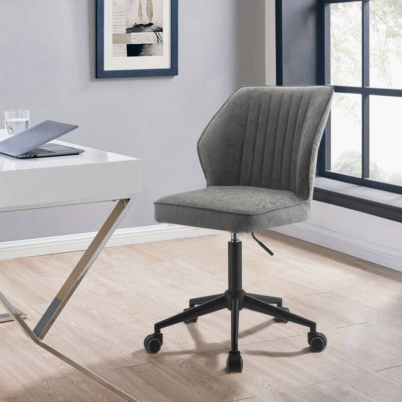Armless Home Office Chair, Ergonomic Swivel Task Chair, Adjustable Height Vanity Chair with Wheels and Backrest - N/A