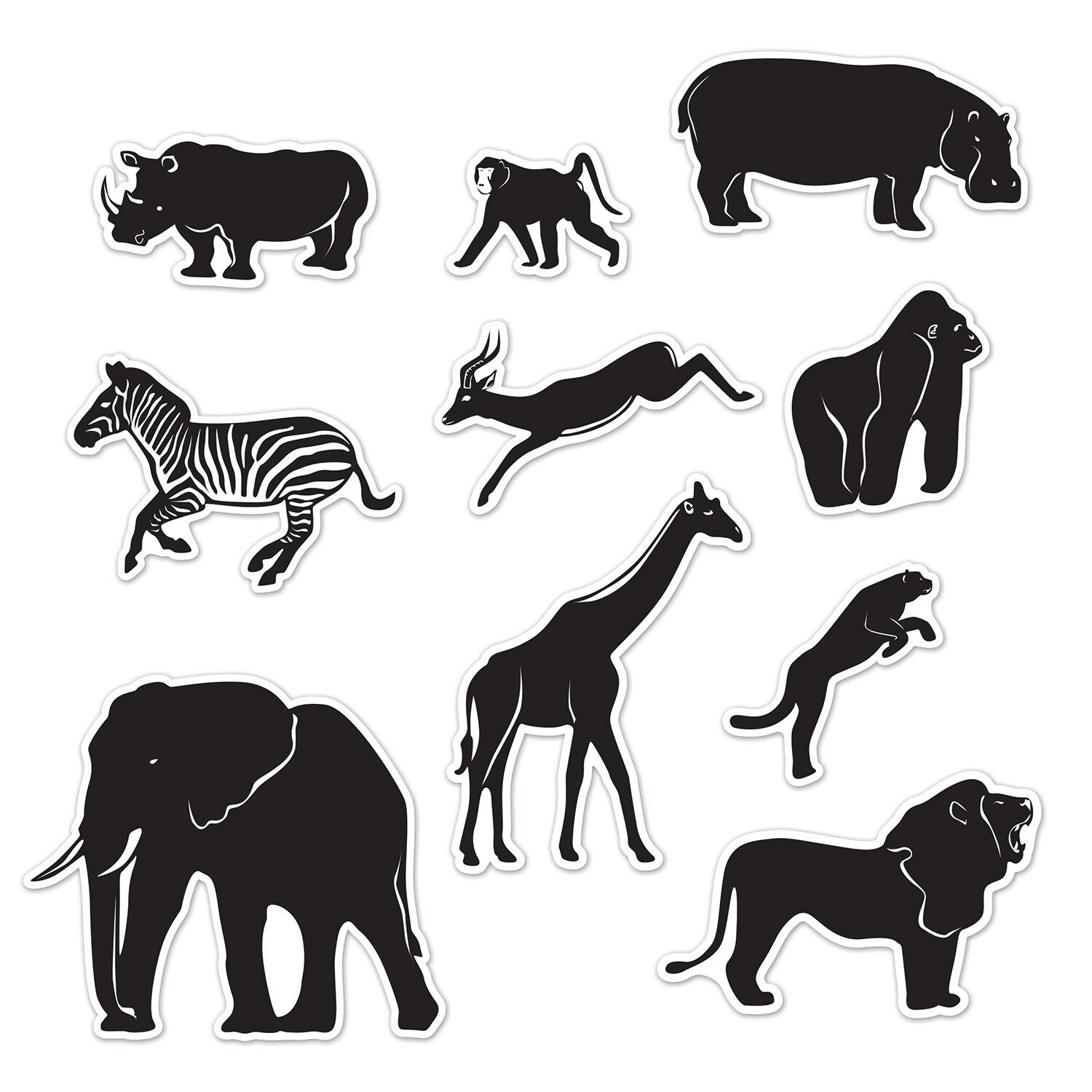 Shop Club Pack Of 12 Wild Jungle Animal Silhouette Wall Cutouts