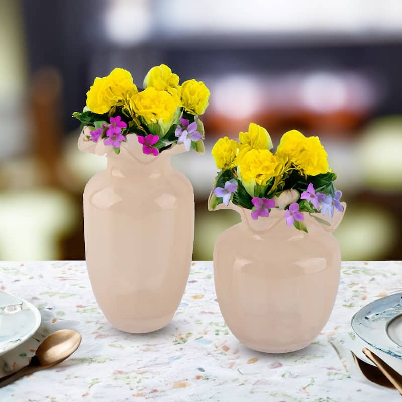 Fleurine Set of 2 Fluted Blooming Decorative Glass Flower Table Vases