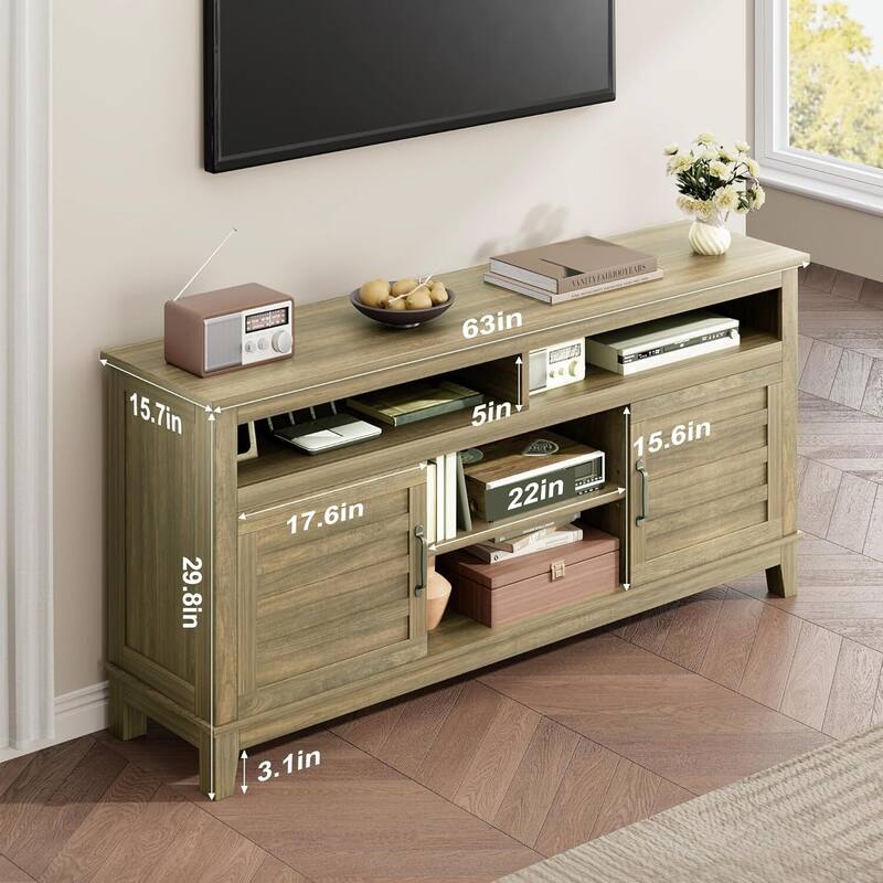 63 in TV Entertainment Center with Adjustable Shelves Stand for Living Room, Bedroom - N/A