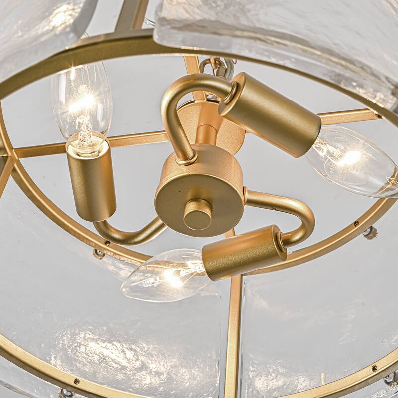 3 - Light Farmhouse Lantern Drum Chandelier with Ripple Glass Shape