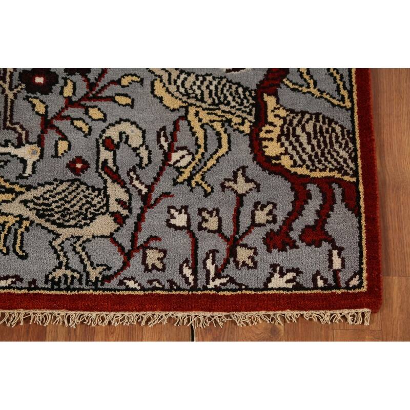 Animals Design Gray Ziegler Indian Runner Rug Handmade Wool Carpet - 2'5"x 6'0"