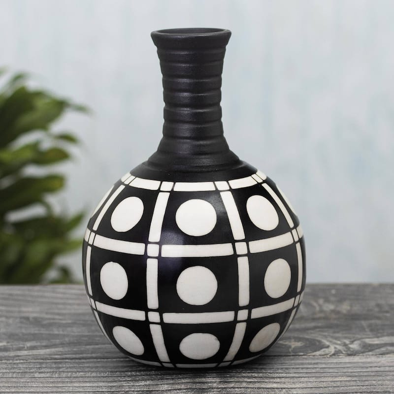 Novica Handmade Chulucanas Squares Ceramic Decorative Vase