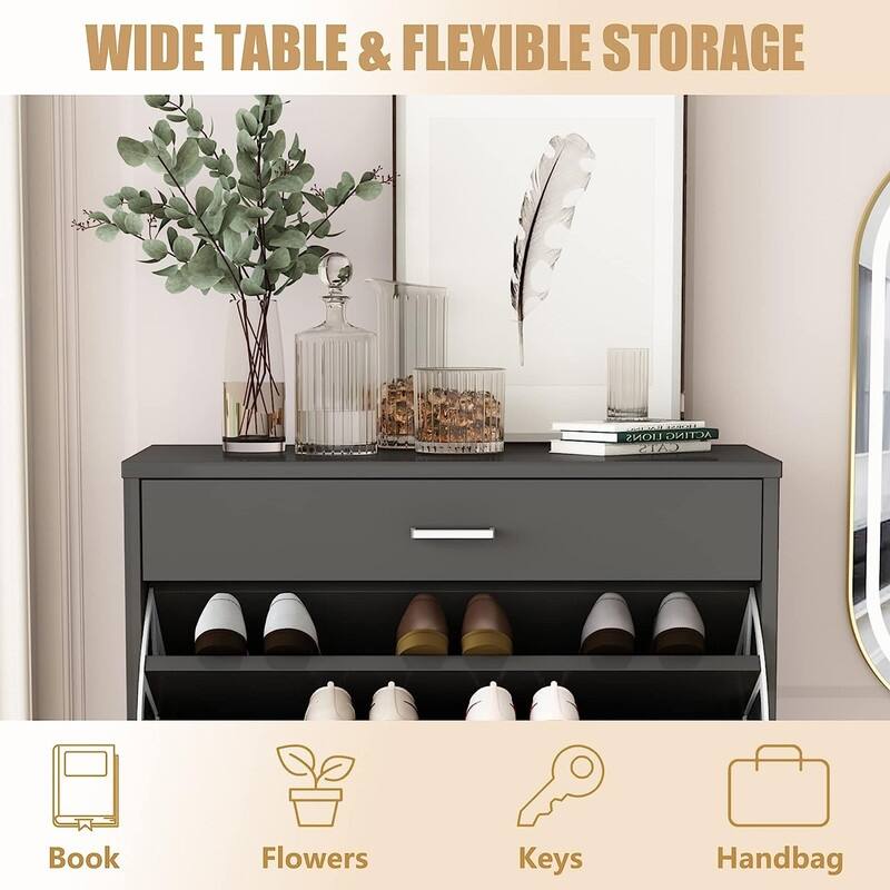 Grondin Modern Contemporary Entryway Shoe Cabinet with Drawers, Interior Adjustable/Removable Panel and Bottom Open Shelf
