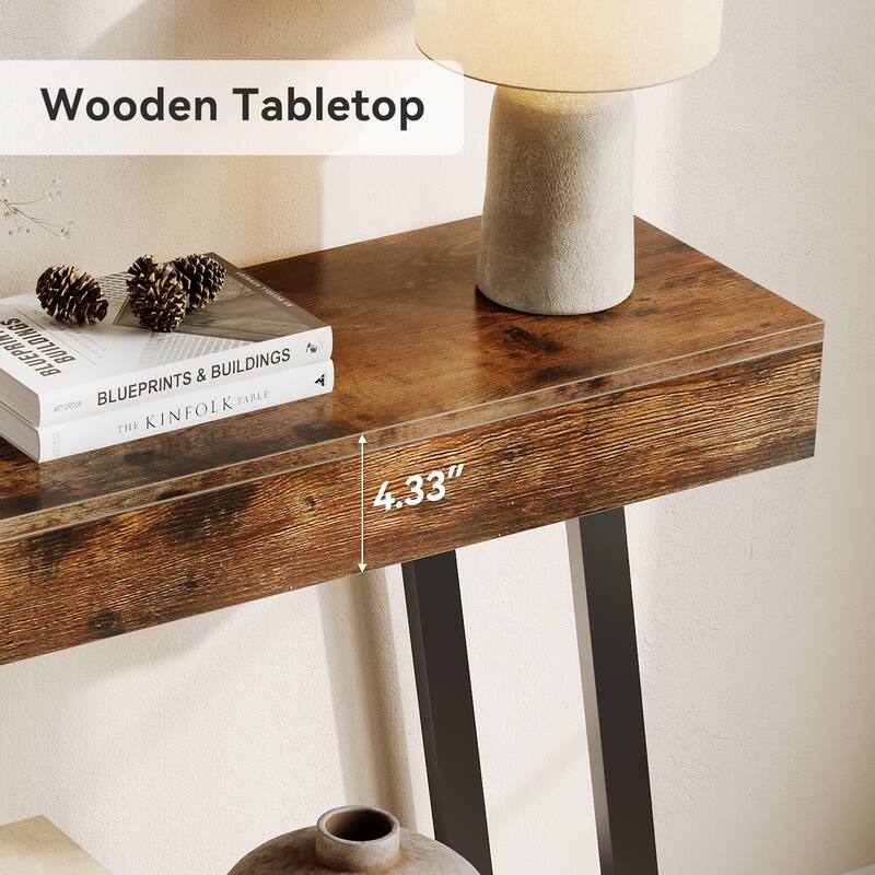 40.5 Inches Small Narrow Console Table with 2-Tier Storage Shelf - 40.5" W x 11.81" D x 31.5" H