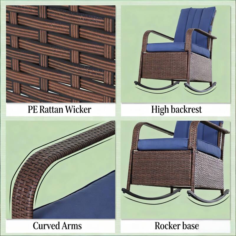 GDFStudio Outdoor Brown PE Wicker Rocking Recliner Chair