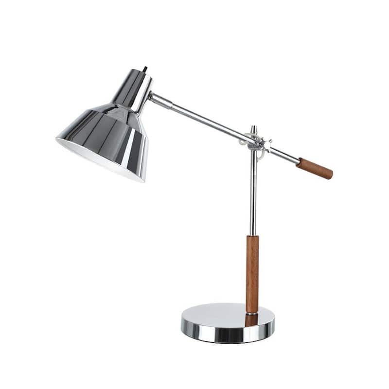 Aspen Creative 24 1/2" High Modern Metal Desk Lamp, Chrome Finish with Wood Accents and Metal Lamp Shade, 23" wide