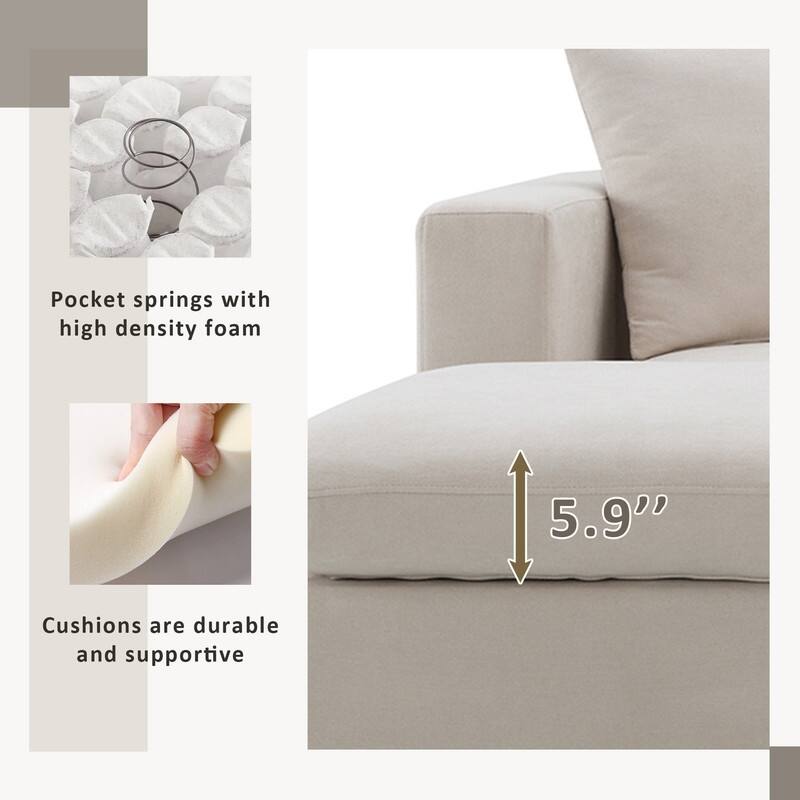 100" L-Shaped Sectional Sofa, Modern Couch Set with Convertible Ottoman and 2 Free Pillows