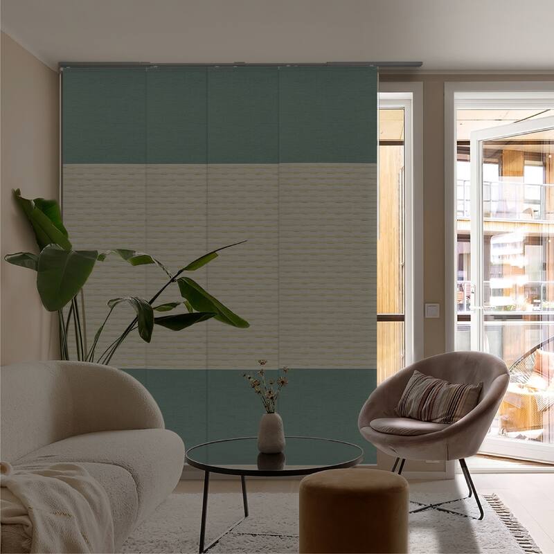 GoDear Design 99.99% Blackout & Sheer Natural Woven Adjustable Sliding Panel Track Blinds, Vertical Blinds, 45.8"- 86" W x 96" L