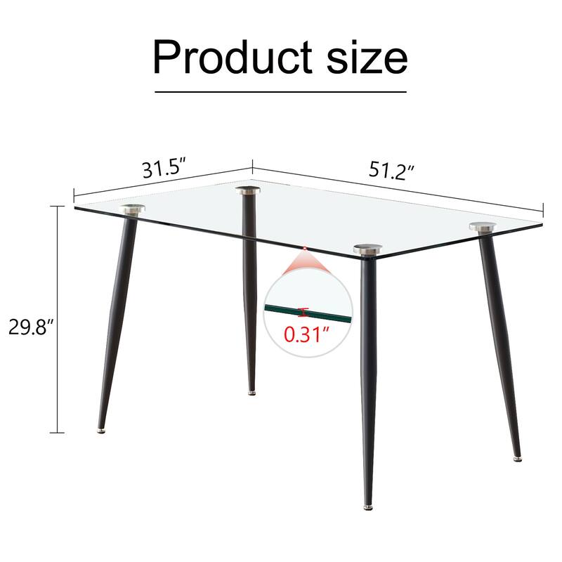 Modern Rectangular Glass Dining Table, Suitable For 4-6 People, Equipped With Tempered Glass Tabletop And Metal Legs