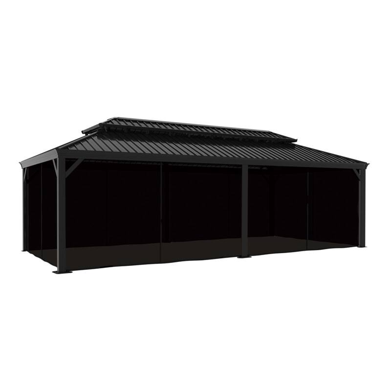 VEIKOUS Aluminum Double Hardtop Gazebo Pergola for Patio, Lawn, and Garden with Removable Netting