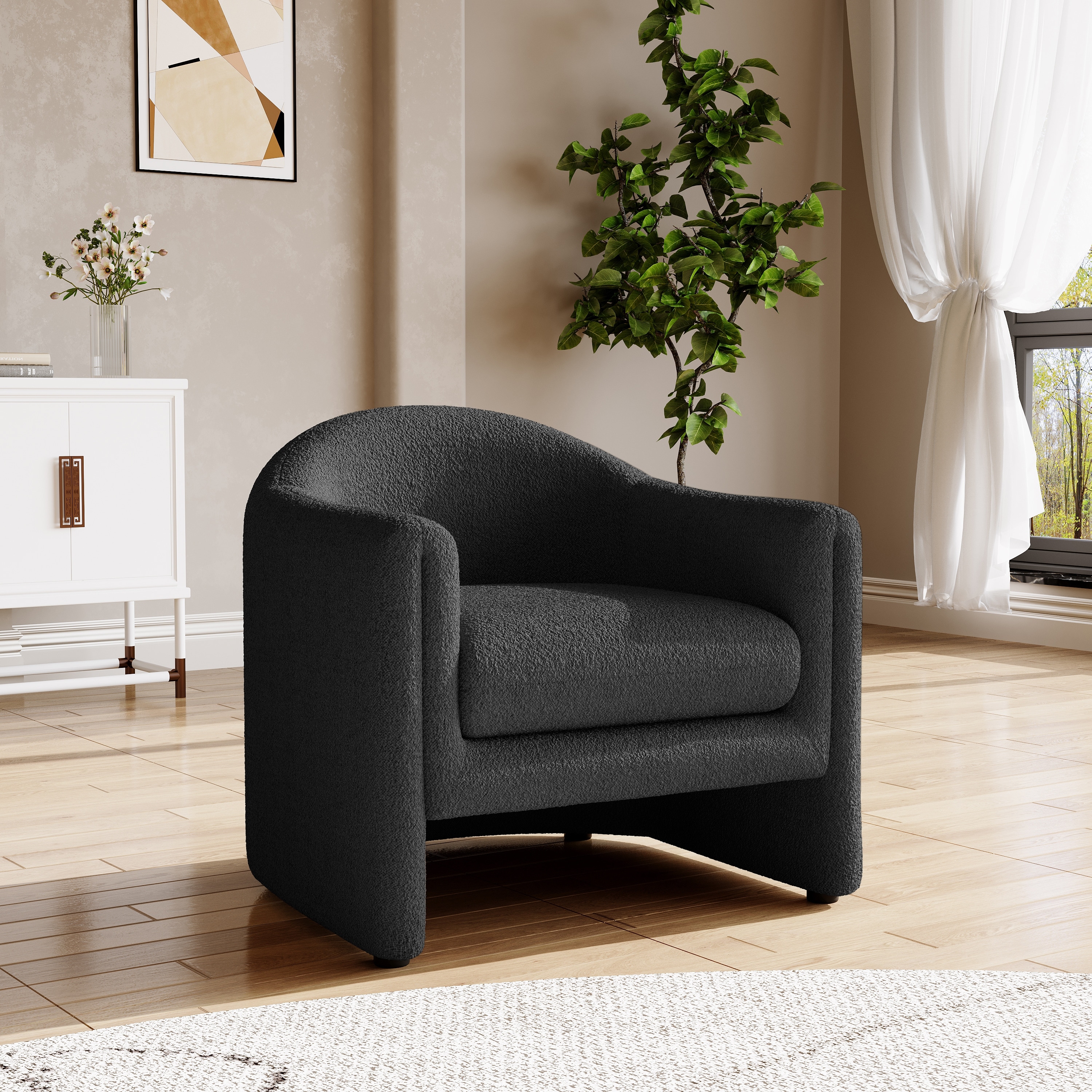 32.3" Wide Boucle Velvet Barrel Accent Chair