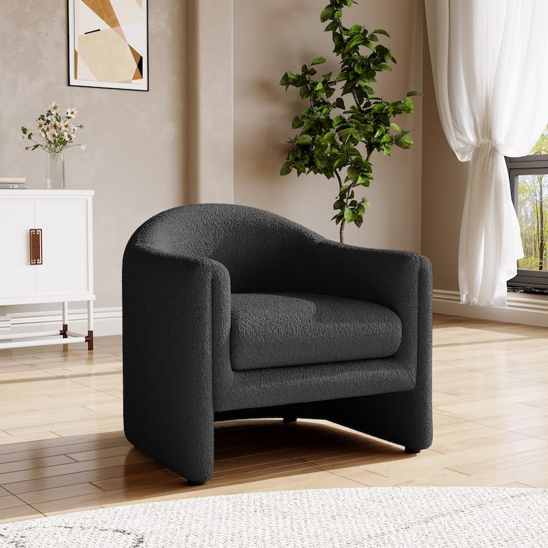 32.3" Wide Upholstered Barrel Boucle Velvet Accent Chair - Boucle - Dark Grey&Boucle