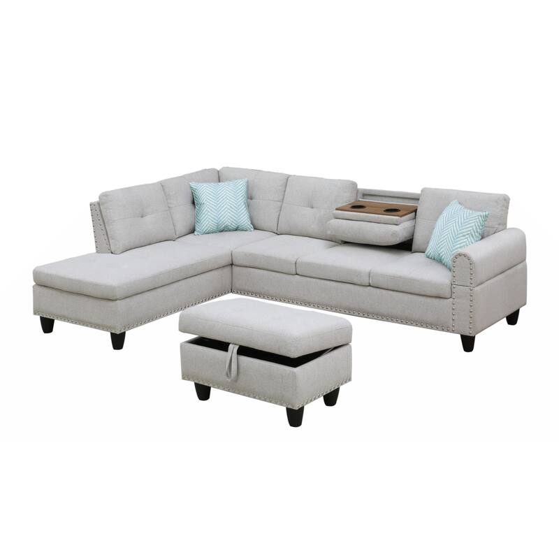 Alger 98" Wide Left Hand Facing Sofa & Chaise with Ottoman