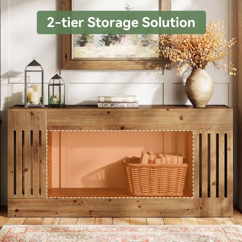 63-Inch Farmhouse Sofa Table, Solid Wood Sofa Console Behind Couch