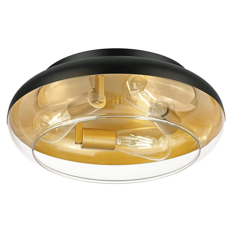 15 Inch Vintage Flush Mount Light Fixture - Black and Gold
