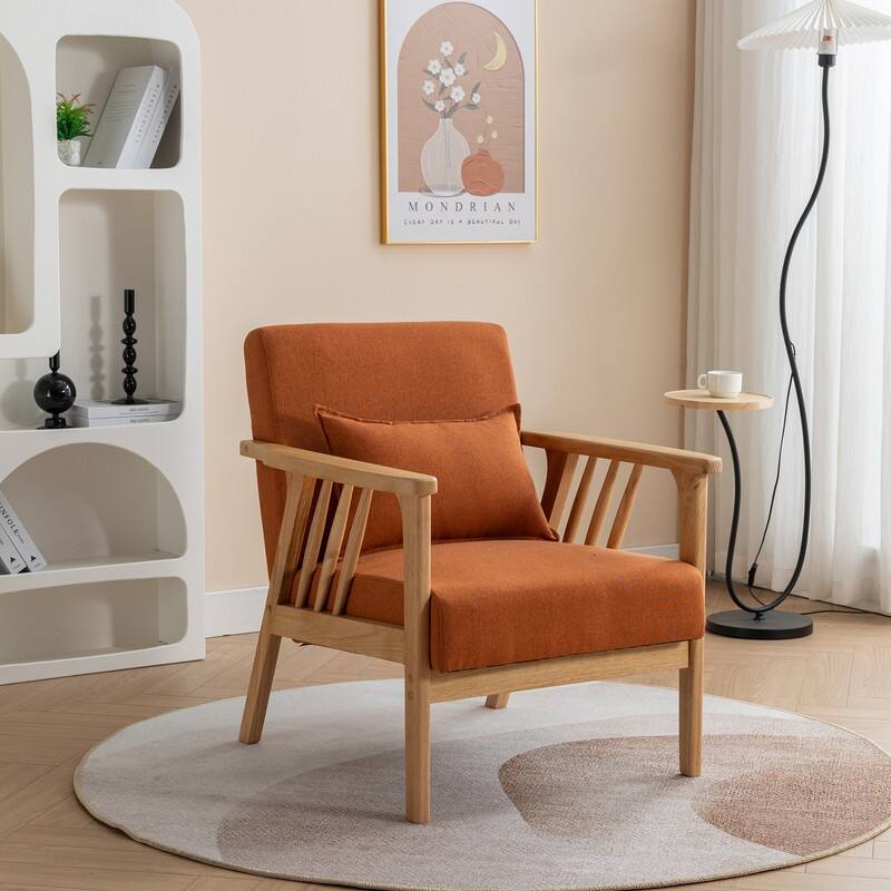 SEYNAR Mid Century Boucle Uplostered Soild Wood Accent Armchair with Pillow - Orange
