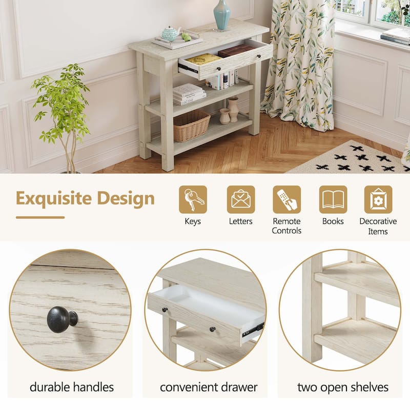 Retro Console Table with Drawer and Shelves for Entryway - Gray Wash