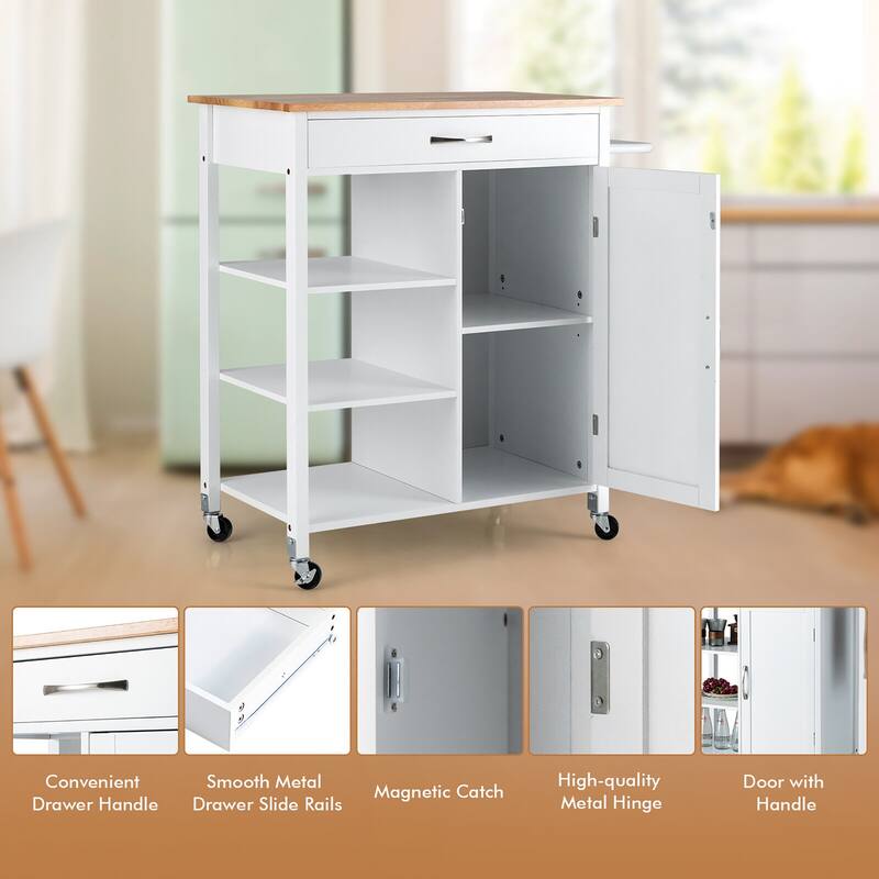 Gymax Mobile Kitchen Island Cart Serving Utility Trolley Drawer Shelf