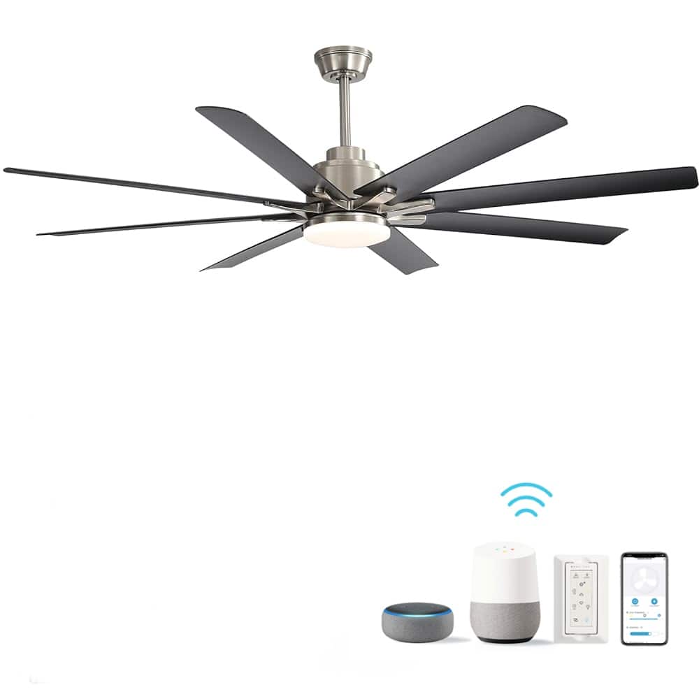 66 Inch Large Ceiling Fan With Dimmable Led Light 8 ABS Blades Smart Remote Control Reversible DC Motor For Living Room
