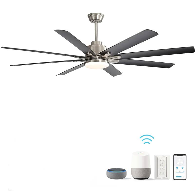 66 Inch Large Smart Ceiling Fan with Dimmable LED Light, Indoor/Outdoor Ceiling Fan Chandelier for Patios Living Room