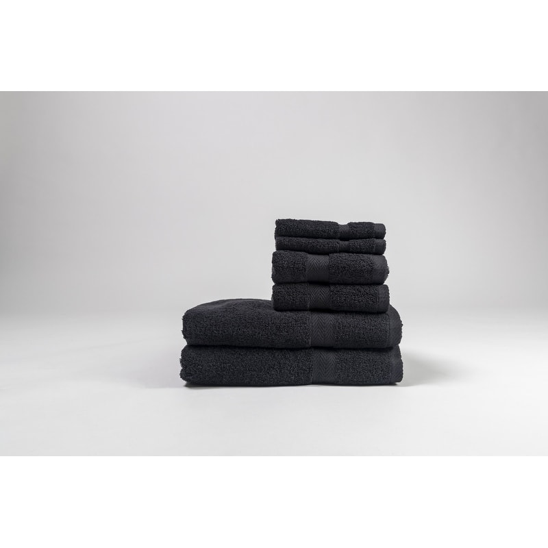 Deluxe 6-piece Cotton Terry Bath Towel Set - Black