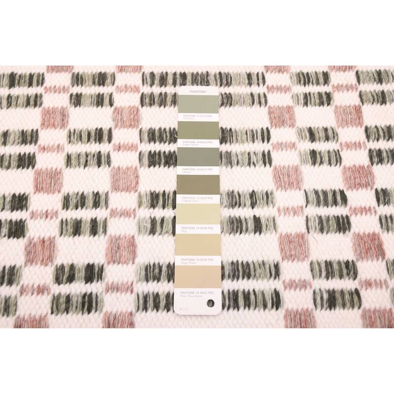 ECARPETGALLERY Flat-Weave Nevada Dark Green, Ivory Wool Kilim - 5'2 x 7'7