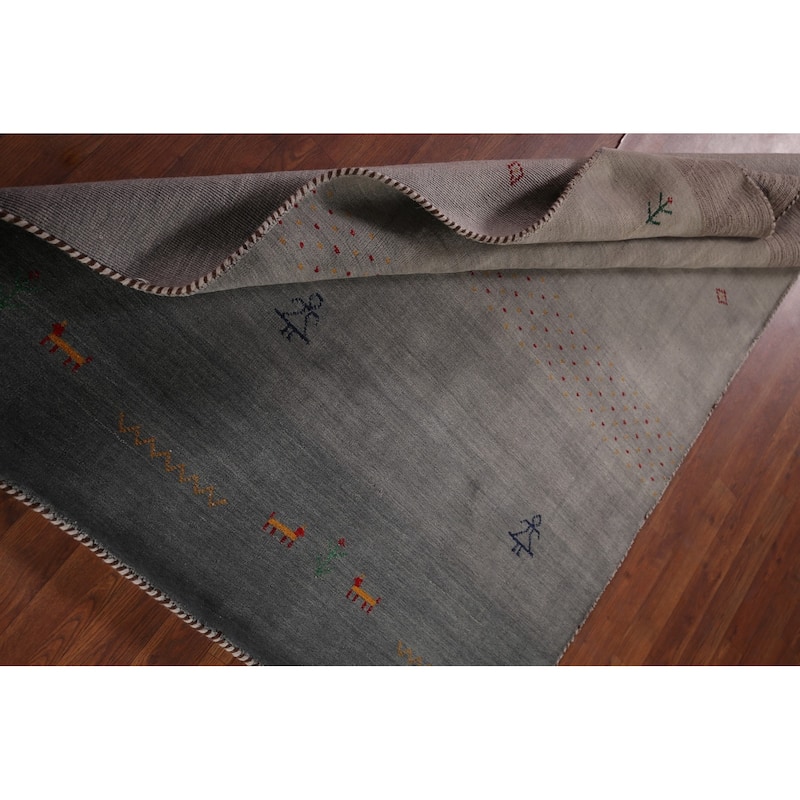 Tribal Gabbeh Oriental Accent Rug Handmade Grey Wool Carpet - 4'0"x 5'9"