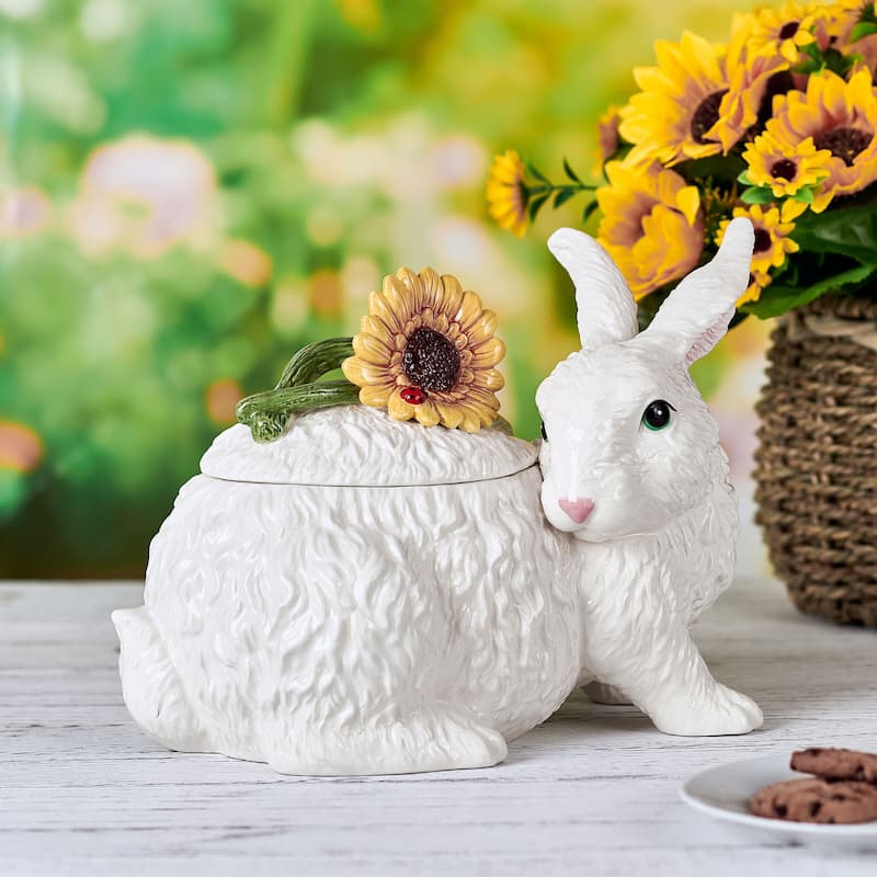 Fitz and Floyd Sunflower Rabbits Cookie Jar, 2 Quarts - N/A
