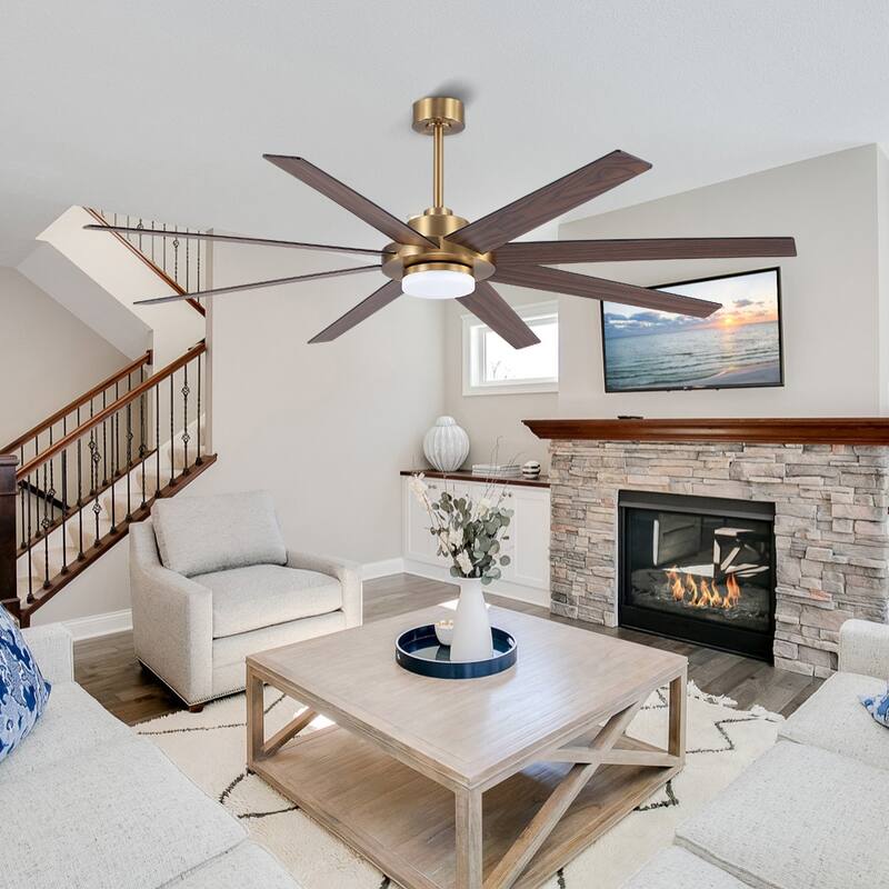 60 in. Indoor 8 Wood Blades Ceiling Fan with LED light and remote