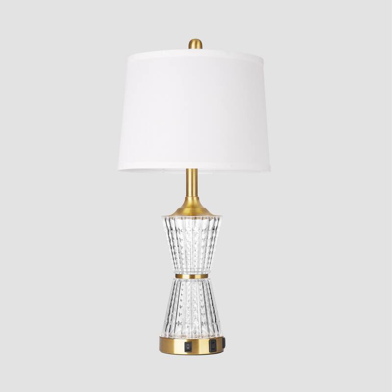 Gold Acrylic Night-light Table Lamp 2in1 with 2 USB Charging Ports An AC Outlet Rotary Switch & Rocker Switch (Set of 2)