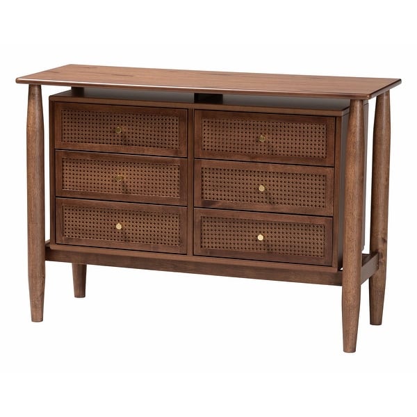 slide 2 of 11, Alyssa Japandi Walnut Brown Wood 6-Drawer Dresser Walnut