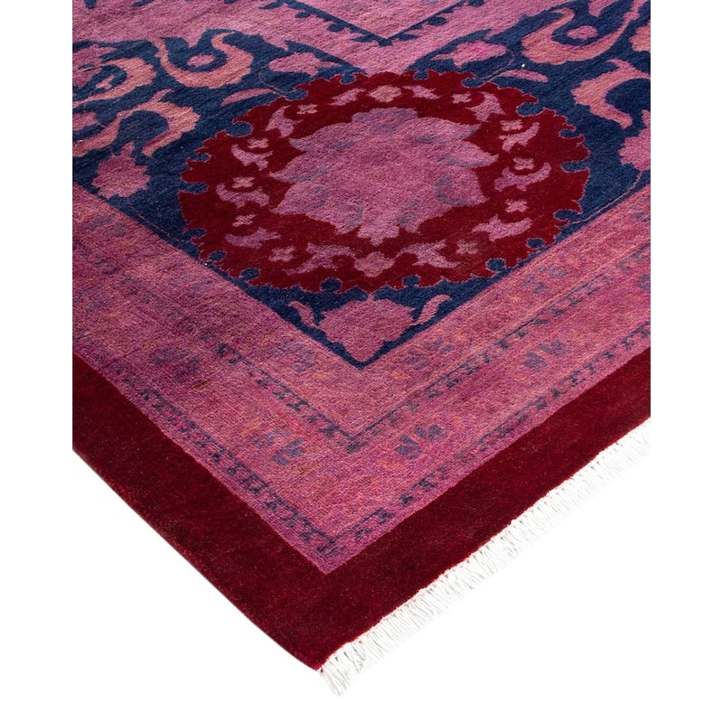 Overton Handknotted Wool Vintage Inspired Contemporary Overdyed Red Area Rug - 13' 3" x 12' 1"