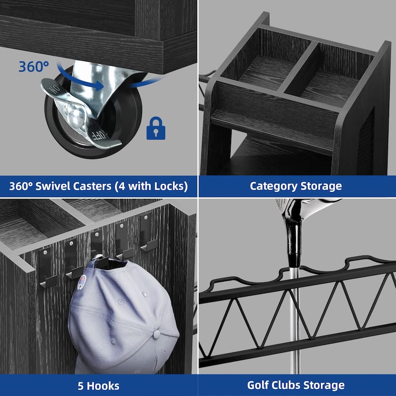 Moasis 35"/47" Wooden Golf Equipment Organizer Storage Rack with Wheels