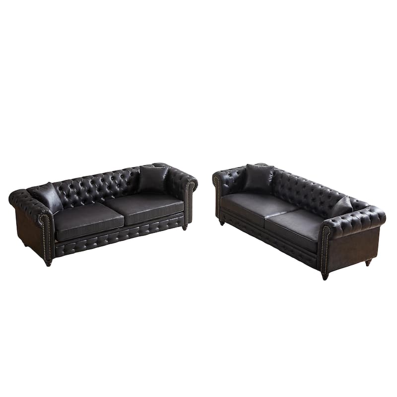Chesterfield Button Tufted Sofa Set of 2 with Nailhead Trim, 3+3 Seat
