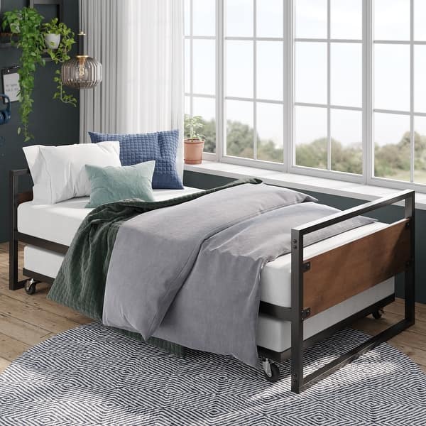 slide 7 of 10, Priage by ZINUS Brown Bamboo and Metal Daybed with Trundle Twin