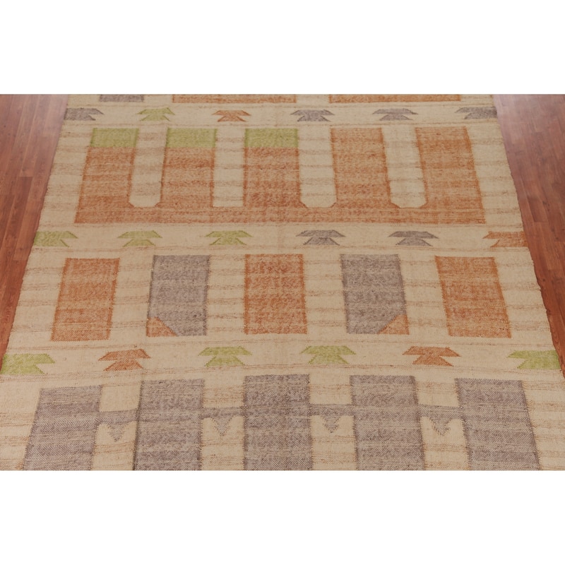 Hand Woven Oriental 100% Jute Carpet Southwestern Modern Beige & Ivories Kilim Area Rug - 11' 3'' X 9' 8''