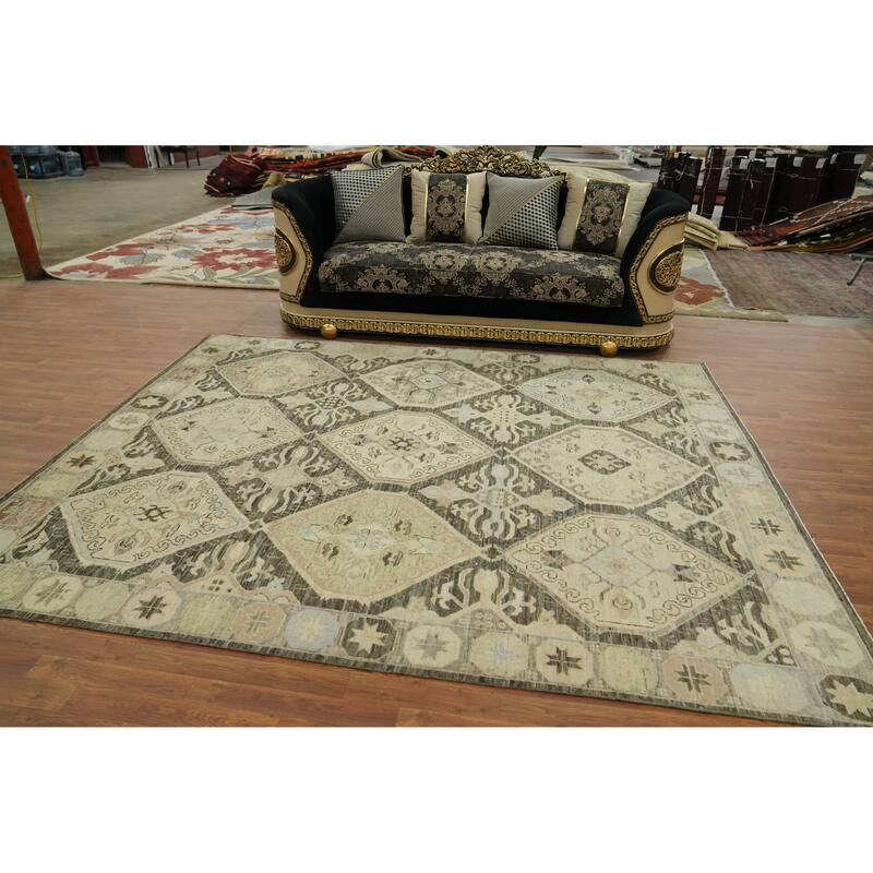 Vegetable Dye Wool Oushak Turkish Area Rug, Geometric Carpet - 9' 9'' X 8' 0''