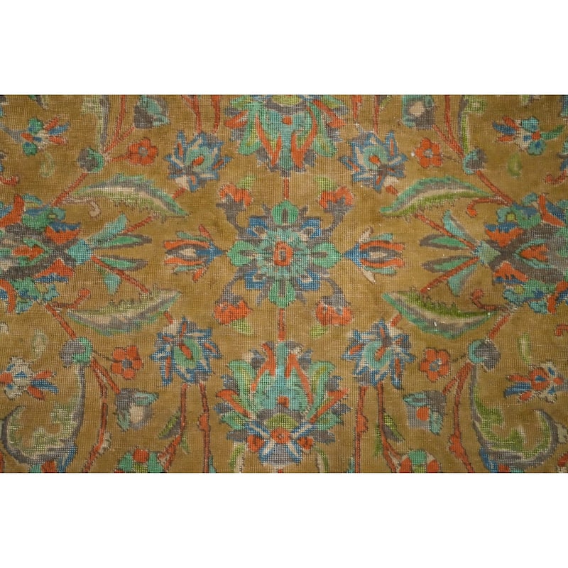 Hand Knotted Oriental 100% Wool Carpet Traditional Floral Yellow & Gold Tabriz Area Rug - 12' 7'' X 9' 7''