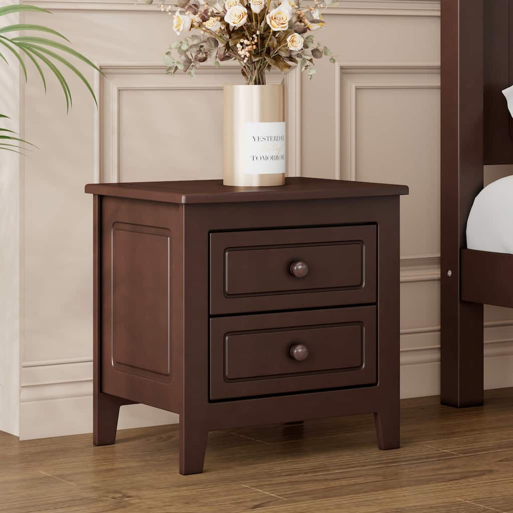 Mid-Century Solid Wood Nightstand，Bedroom Storage Cabinets with Solid Wood Legs，End Table with Storage, Small Dresser