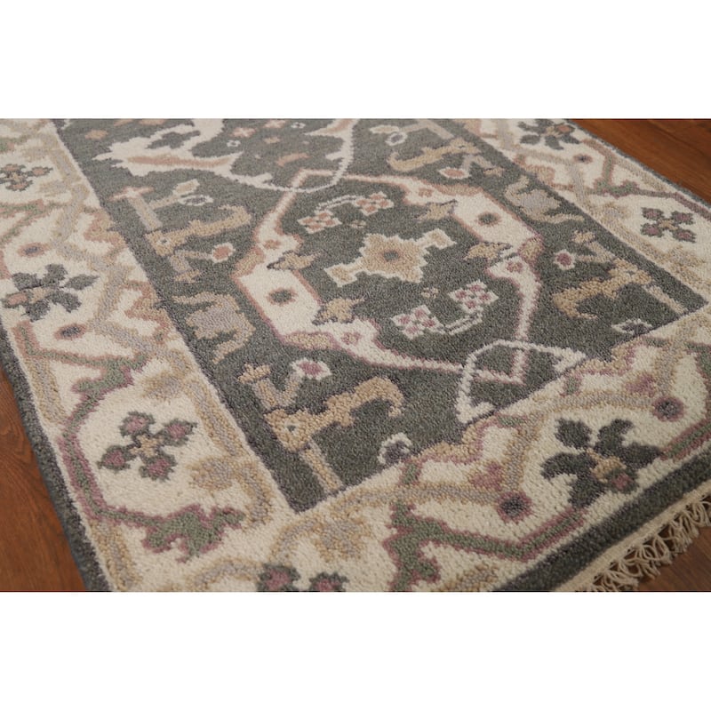 Gray Oushak Oriental Runner Rug Hand-Knotted Hallway Wool Carpet - 2'8"x 11'9" - 2'8"x 11'9" - Grey
