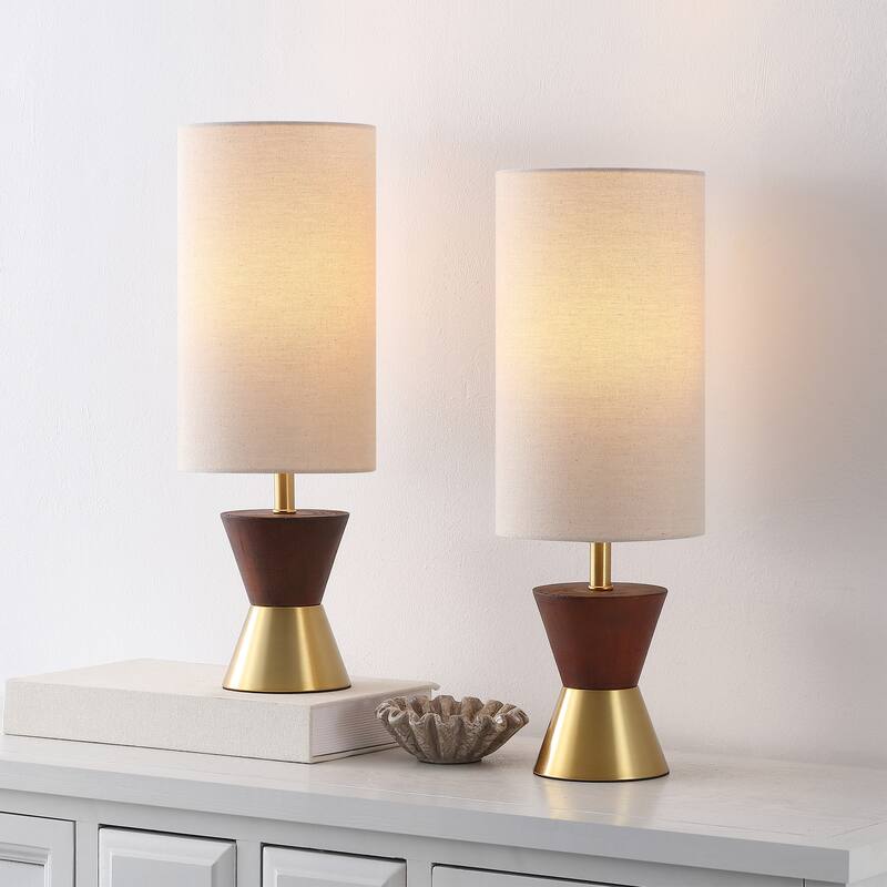 SAFAVIEH Lighting Trea 20-Inch Resin & Metal Table Lamp (Set of 2) - 7"W x 7"D x 20"H - Brass/Dark Walnut