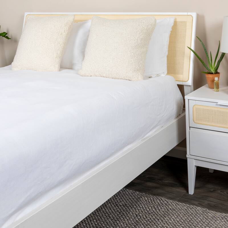 Crawford Solid Wood Bed with Woven Cane Headboard