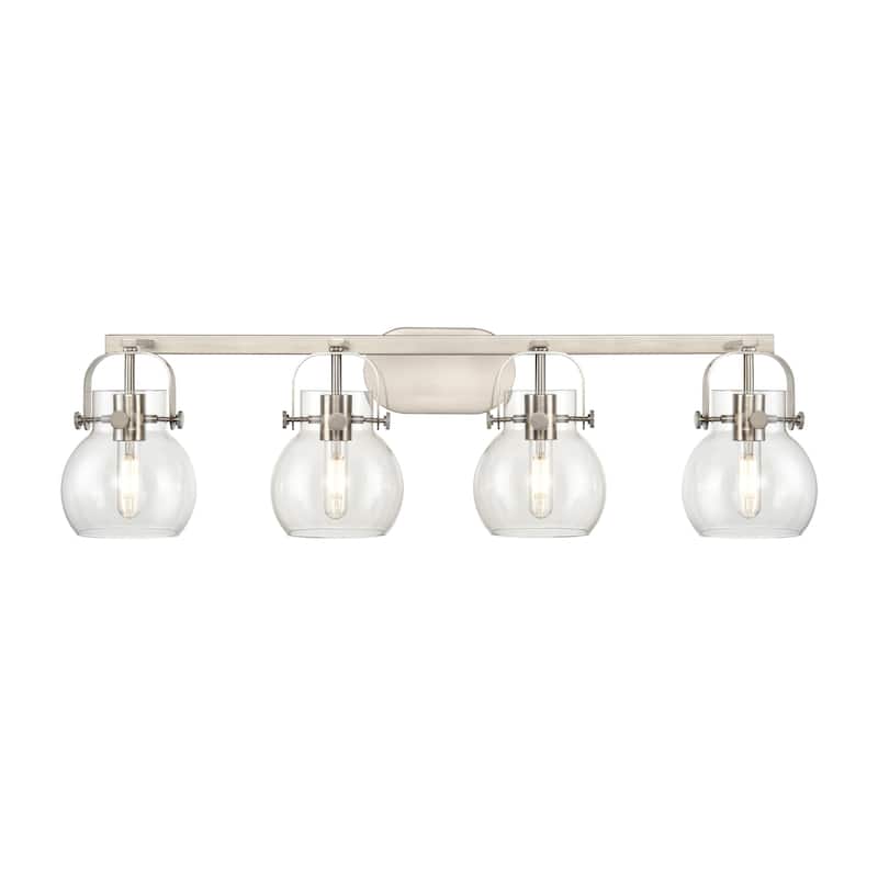 Innovations Lighting 423-4W-10-37 Pilaster II Sphere Vanity Pilaster - Satin Nickel / Clear