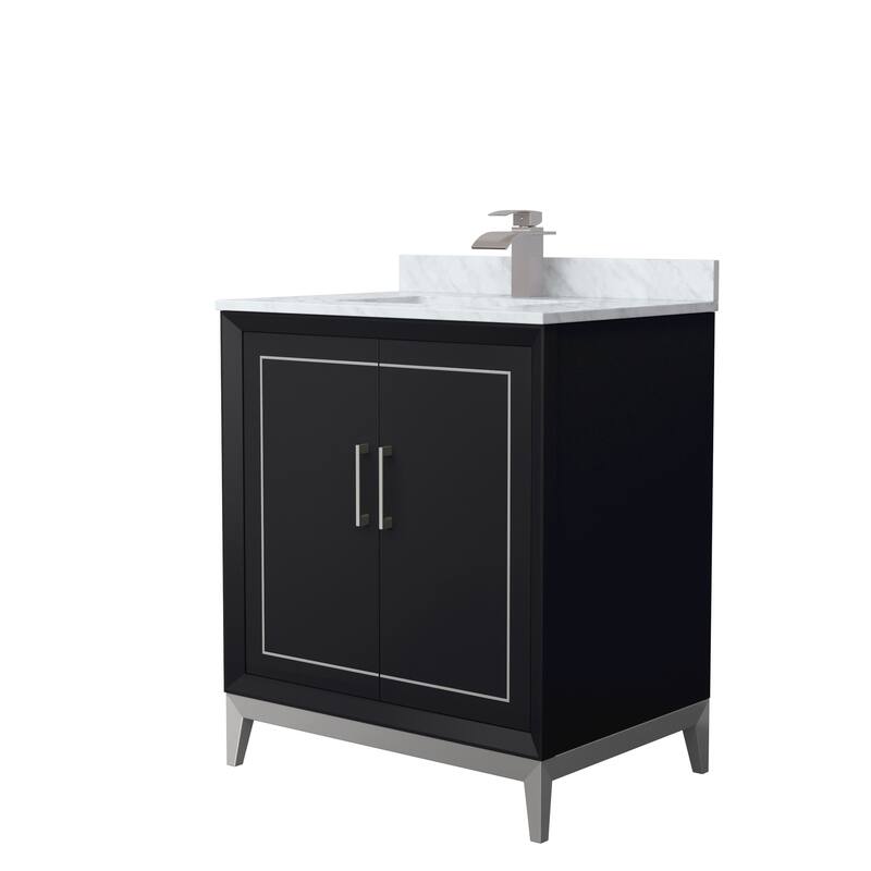 Marlena 30-Inch Single Vanity Set, Carrara Marble Top - Black, Nickel Trim, Carrara Marble Top