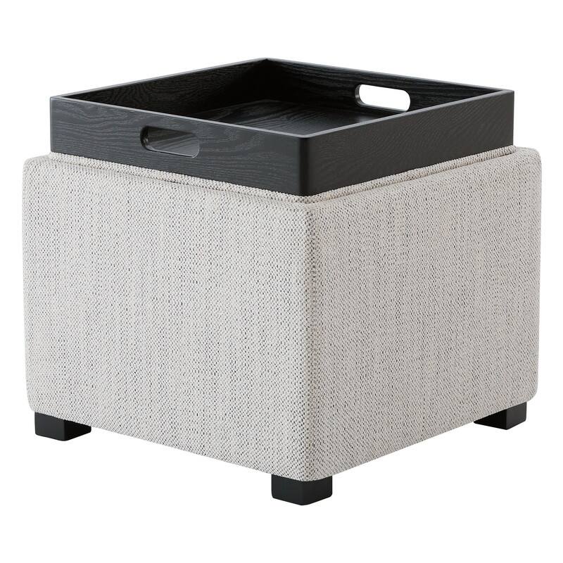 Spruce & Spring Ethan Storage Stool Ottoman - Single - Ivory-Fabric