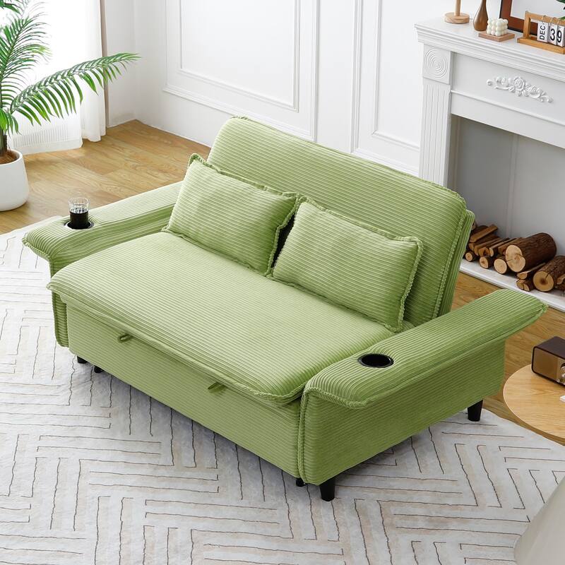 65.74-inch Green Corduroy Multi-functional Sofa Bed with Adjustable Armrests and Backrests - Multi-Color